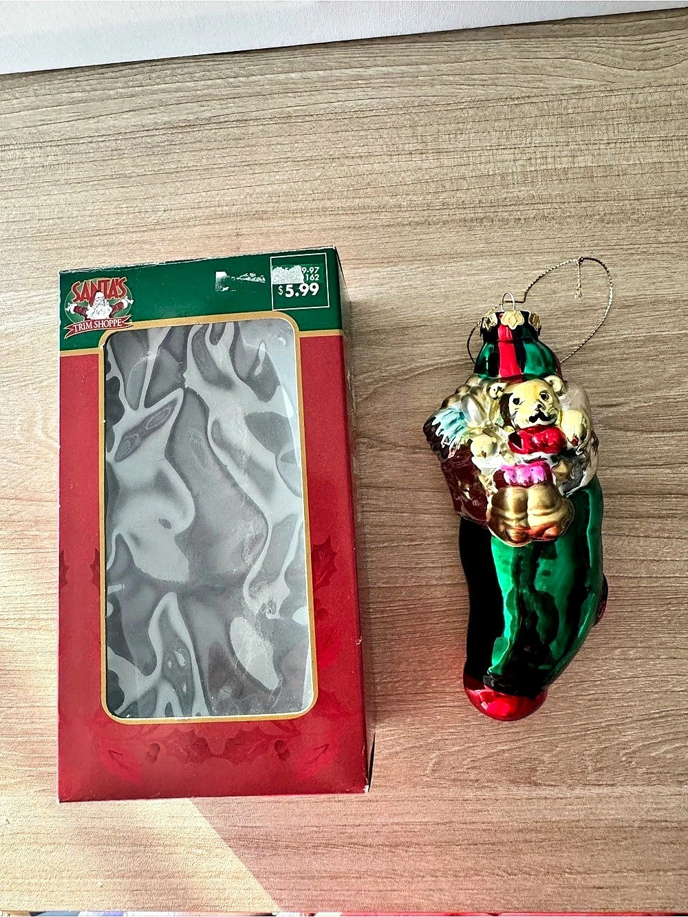 Vintage Santa’s Trim Shoppe Glass Teddy Bear Christmas Ornament 5.5”